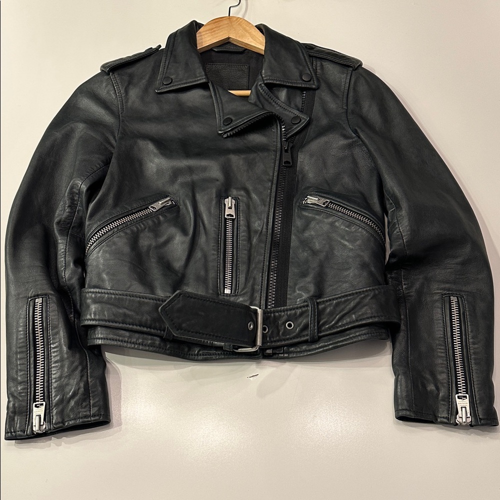 All Saints Wyatt Zip Biker Jacket Size US 2 UK 6 EU 34 - Picture 3 of 8
